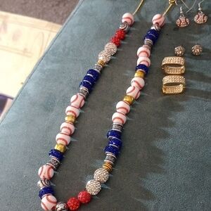 14K Gold Over Brass Chain Link Necklace & Baseball Beads New